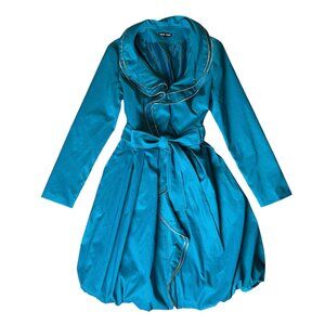 NWT Samuel Dong Bubble Dress Trench Coat Teal Blue Women's Size Small